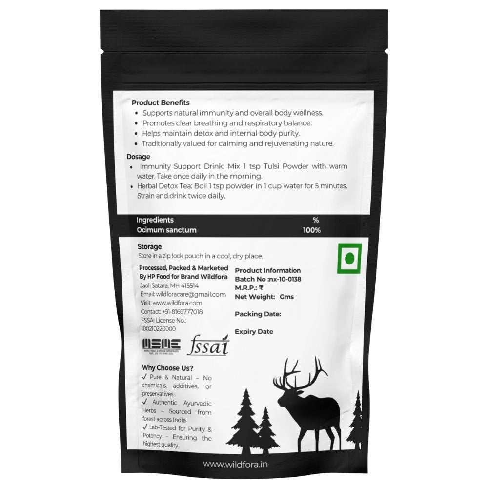 Wildfora Basil Leaf Powder, Tulsi Patta Powder, तुलसी पत्ता पाउडर, Ocimum sanctum, Tulsi Leaf Powder, Holy Basil Powder, Sacred Basil, Herbal Tulsi Churna, Wildforest Herbal, Wildfora Herbal Product, Organic Tulsi Powder, Natural Basil Leaf, herbal Tulsi Churna, Herbal Basil Leaf Powder, Wildfora Tulsi Herbal, Wild Forest Herbal Product, Basil Patta Powder, Wildfora Holy Basil Leaf Powder.