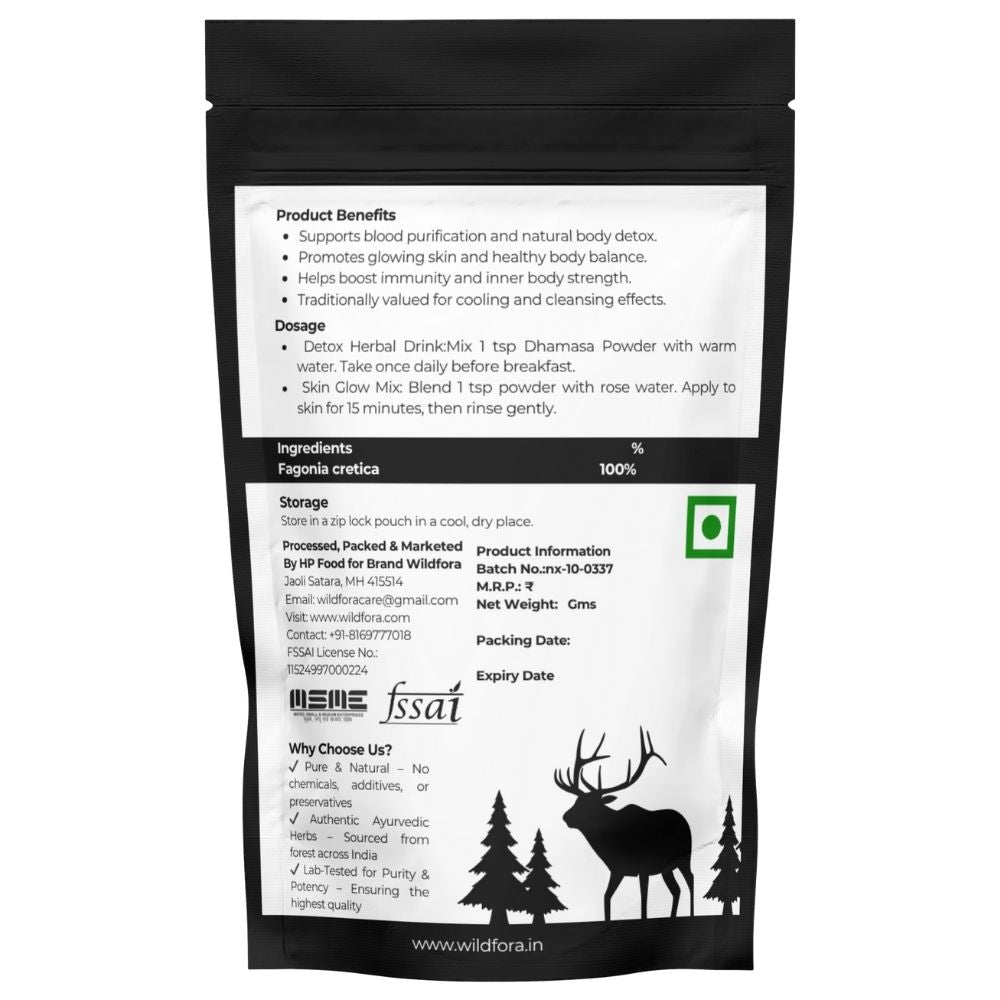 Wildfora Dhamasa Powder, Dhamasa Powder, Damahan Powder, धमासा पाउडर, Fagonia Cretica Powder, Herbal Forest Powder, Wildforest Herbal Product, Wildfora Herbal Powder, Dhamaso Powder, Natural Herbal Powder, Wildfora Natural Product, Forest Inspired Herbal Powder, Organic Fagonia Powder, Herbal Blend Powder.