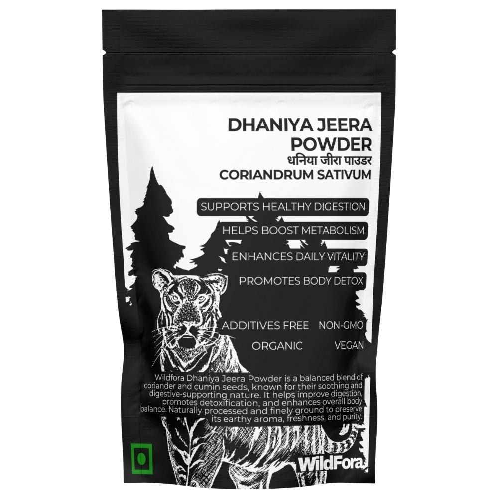 Wildfora Dhaniya Jeera Powder, Dhaniya Jeera Powder, धनिया जीरा पाउडर, Coriander Cumin Powder, Herbal Spice Blend, Wildfora Herbal Product, Forest Inspired Spice, Natural Jeera Dhaniya Powder, Organic Coriander Cumin Blend, Wildfora Natural Product, Wildforest Herbal Mix, Traditional Spice Powder, Kitchen Herbal Blend, Natural Culinary Mix.