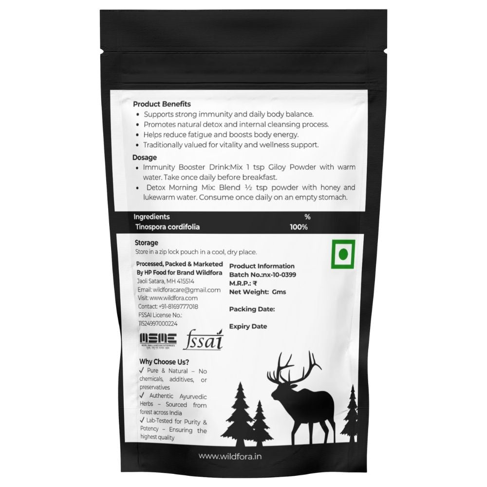 Wildfora Giloy Powder, गिलोय पाउडर, Guduchi Powder, Amrita Powder, Galo Powder, Giloi Powder, Tinospora cordifolia, Wildforest Giloy Powder, Herbal Guduchi Powder, Natural Forest Giloy, Wildfora Herbal Product, Organic Giloy Powder, Wildfora Natural Product, Forest Herbal Powder.