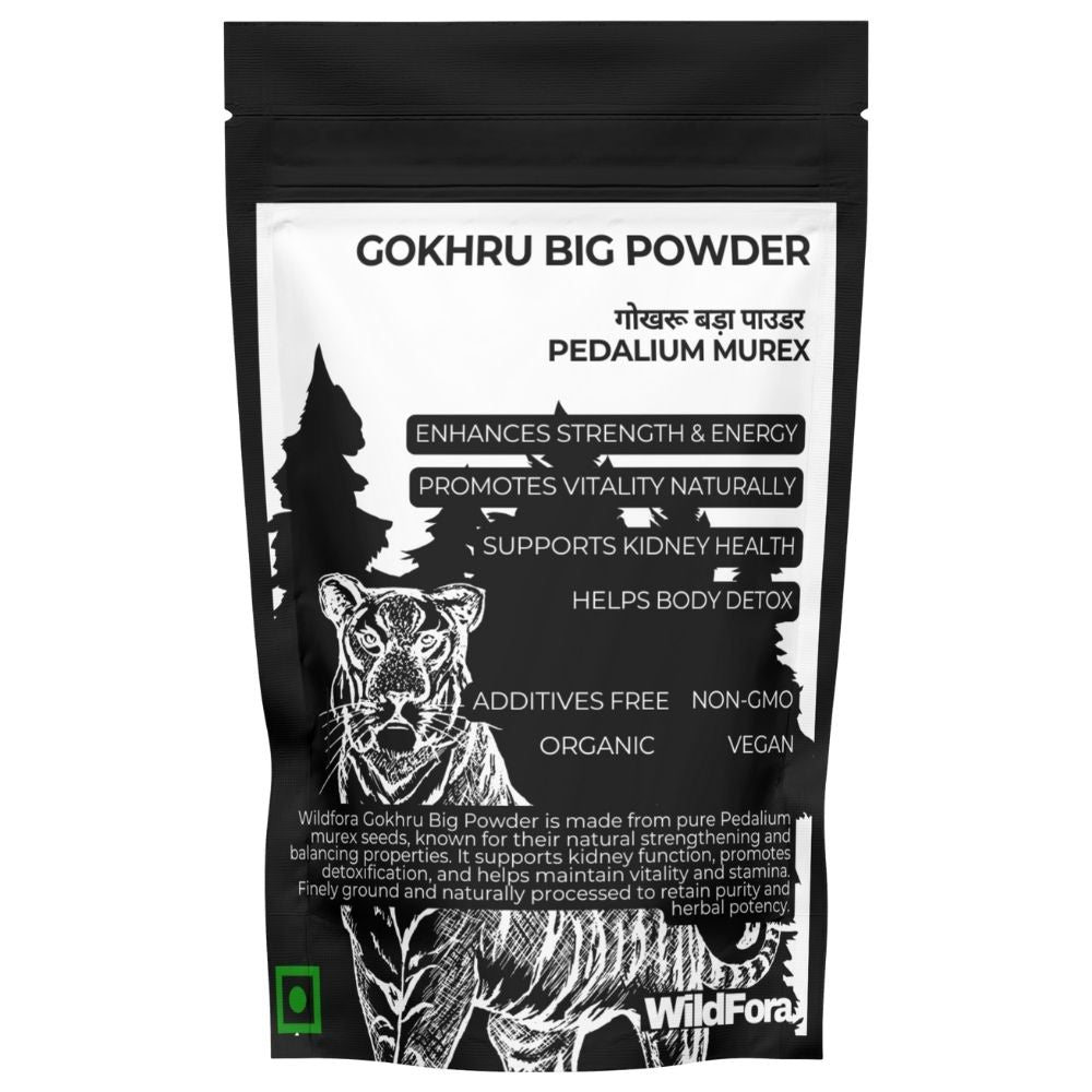 Wildfora Gokhru Big Powder, Gokharu Bada Powder, गोखरू बड़ा पाउडर, Pedalium Murex, Large Caltrops Seeds, Herbal Gokhru Powder, Natural Gokharu Powder, Wildfora Herbal Product, Wildforest Herbal Powder, Organic Gokhru Powder, Forest Herbal Product.