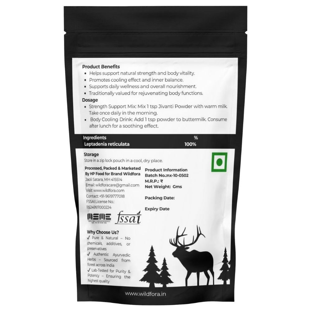 Jivanti Powder, Wildfora Jivanti Powder, Safed Dudhi Churna, Leptadenia Reticulata Powder, Jivanti Herbal Powder, Natural Jivanti Churna, Forest Herb Powder, Shakashreshtha Powder.