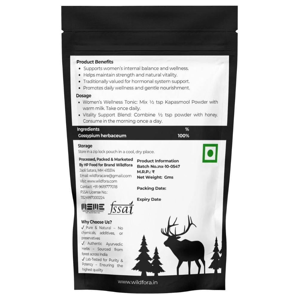 Kapasmool Powder, Levant Cotton Root Powder, Kapas Mool, Kapas Root Powder, Kapasmool Herbal Powder, Wildfora Kapasmool, Women’s Wellness Herbal Powder, Cotton Root Natural Powder, Herbal Root Powder.