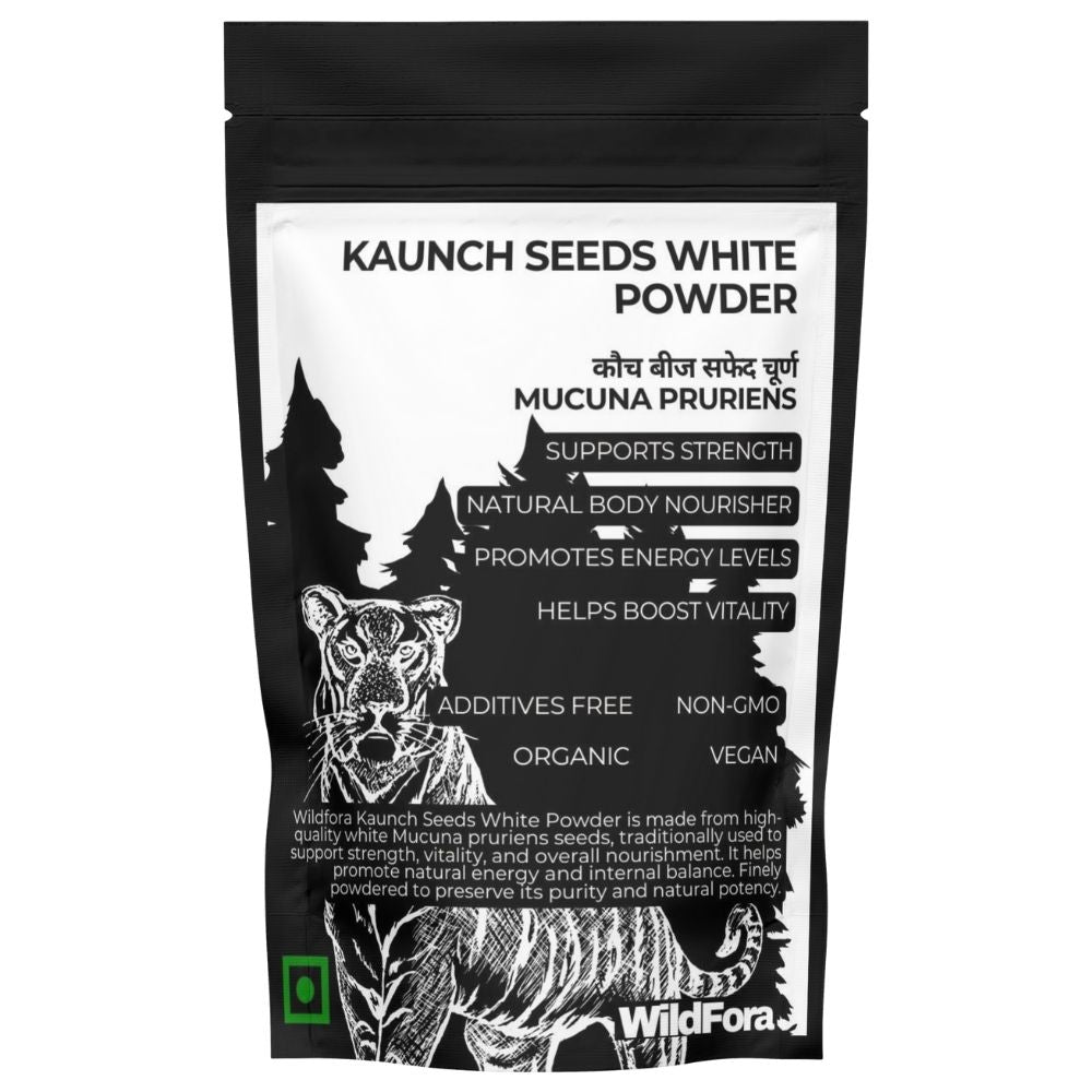 Kaunch Seeds White Powder, Kauch Beej Safed Powder, Konch Seeds Powder, White Kaunch Powder, Mucuna Pruriens Seed Powder, Herbal Kaunch Powder, Wildfora Kaunch Seeds Powder.