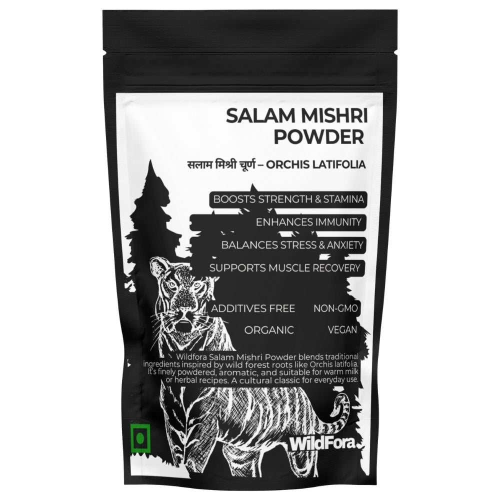Salam Mishri Powder, Salab Misri Churna, Salap Mishri Powder, Orchis latifolia Powder, सलाम मिश्री चूर्ण, Wildfora Salam Mishri Powder, Wildfora Salab Misri Churna, Wildfora Salap Mishri, Orchis Powder, natural herbal powder, traditional churna, herbal inspired powder, forest-based churna, wild forest product